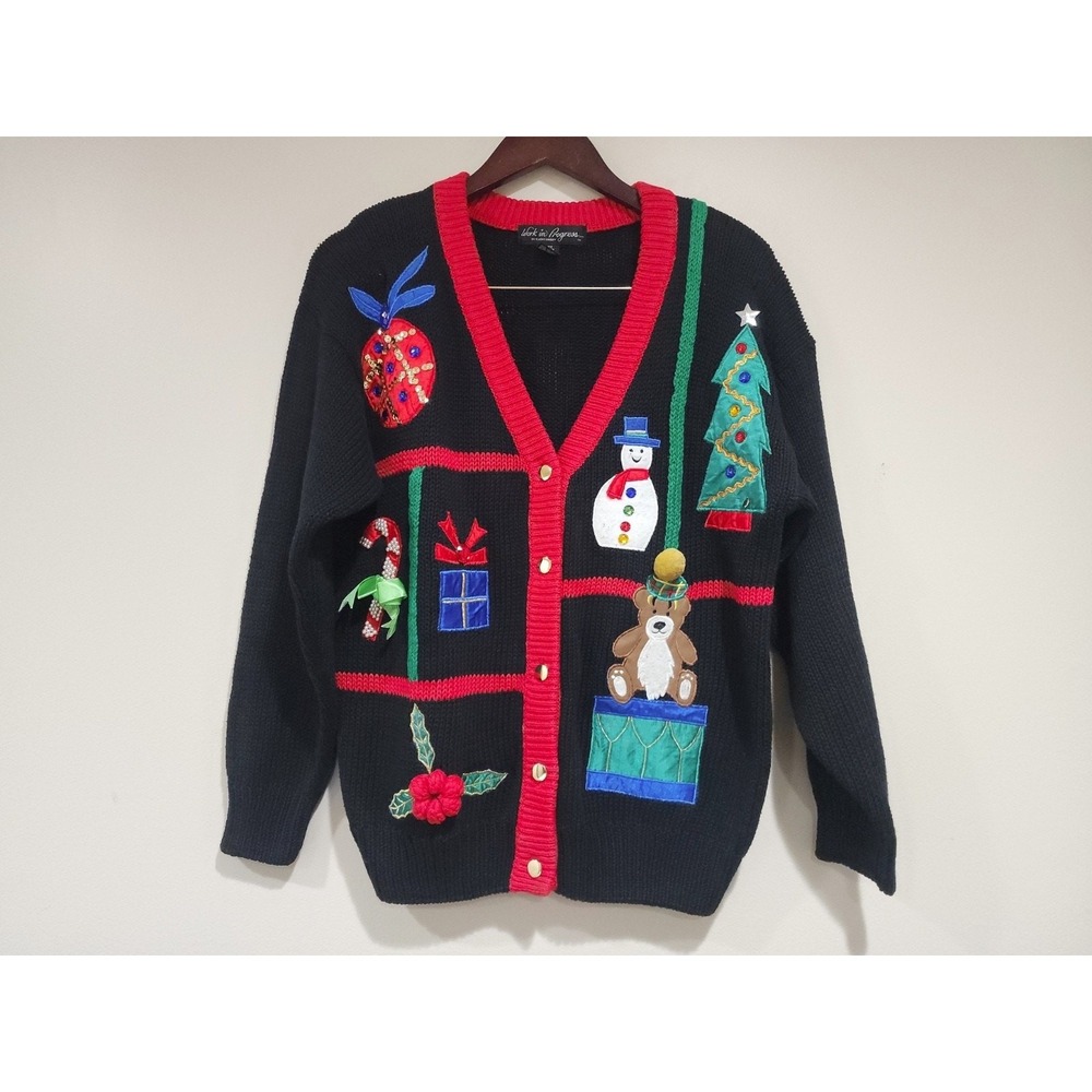 VTG WORK IN PROGRESS BY GLADYS BASLEY WOMEN'S SIZE L 90s Y2K CHRISTMAS SWEATER